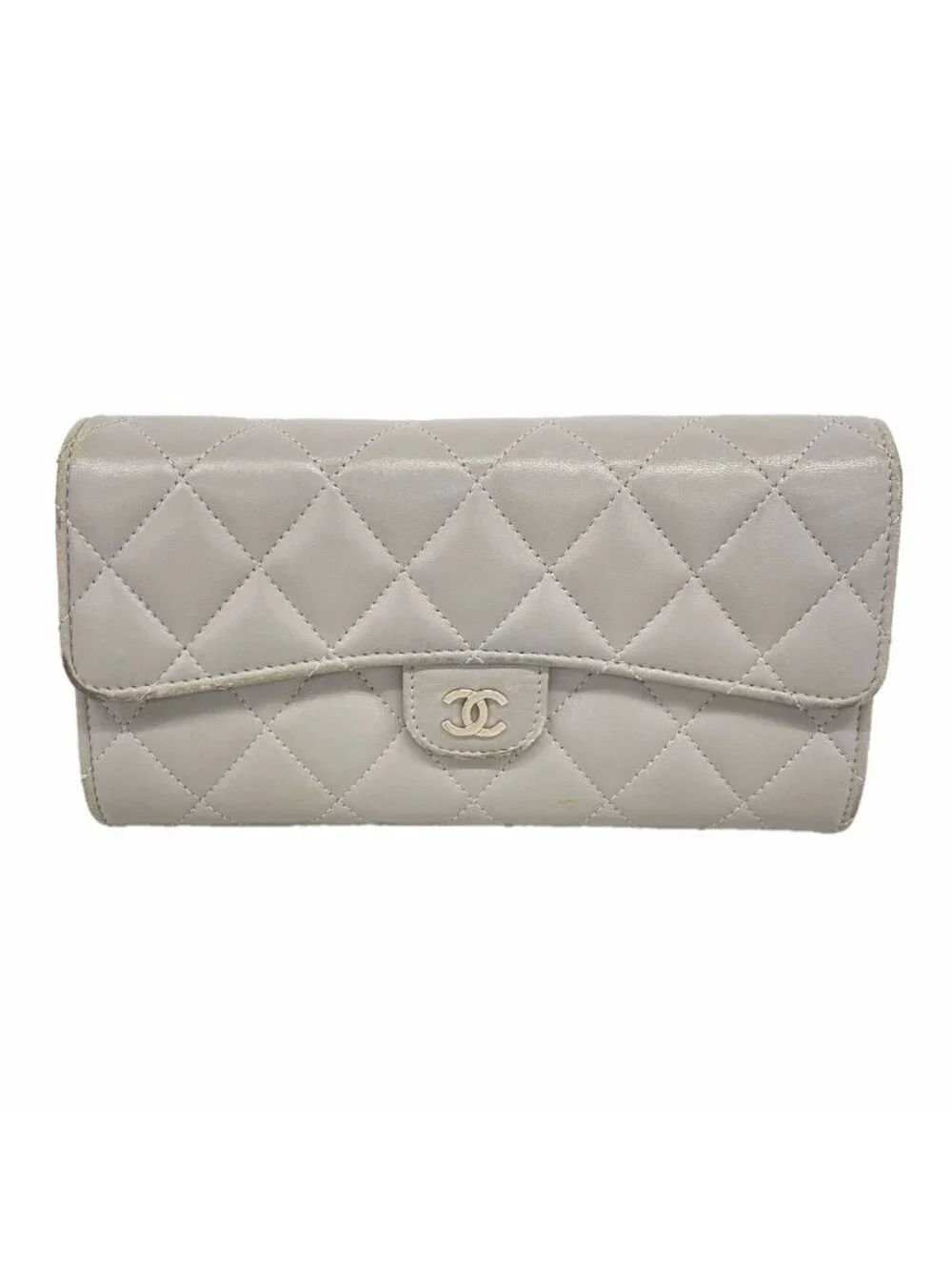 Chanel Wallet Quilted Lambskin Gray Silver